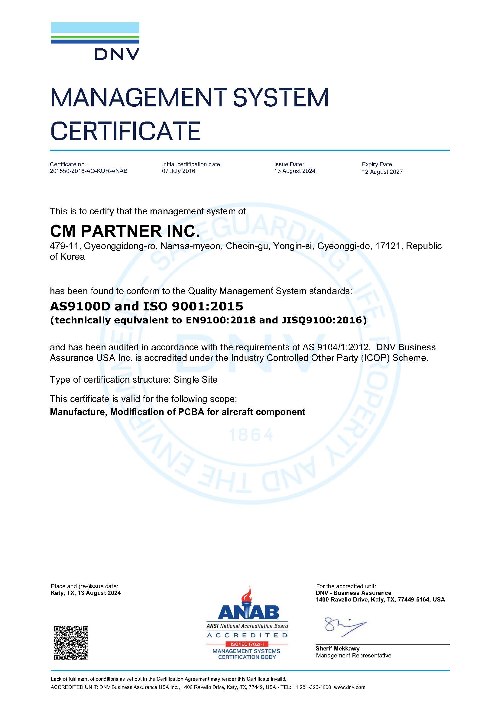 AS9100D / ISO 9001:2015 — CM Partner Inc.