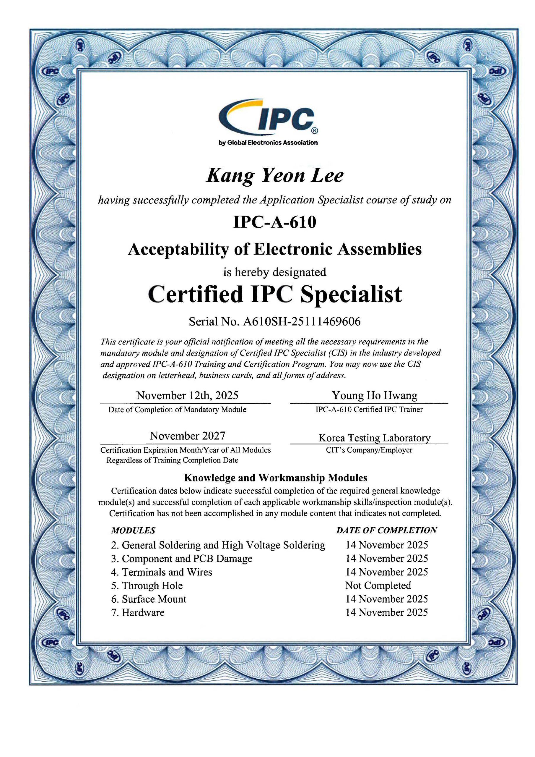 IPC-A-610 · CIS — Kang Yeon Lee